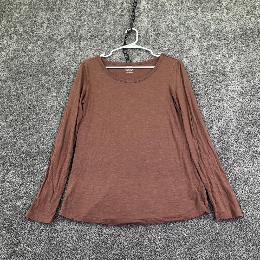 Maurices Shirt Womens S Brown 24/7 Long Sleeve Scoop Neck Jersey Basic Casual